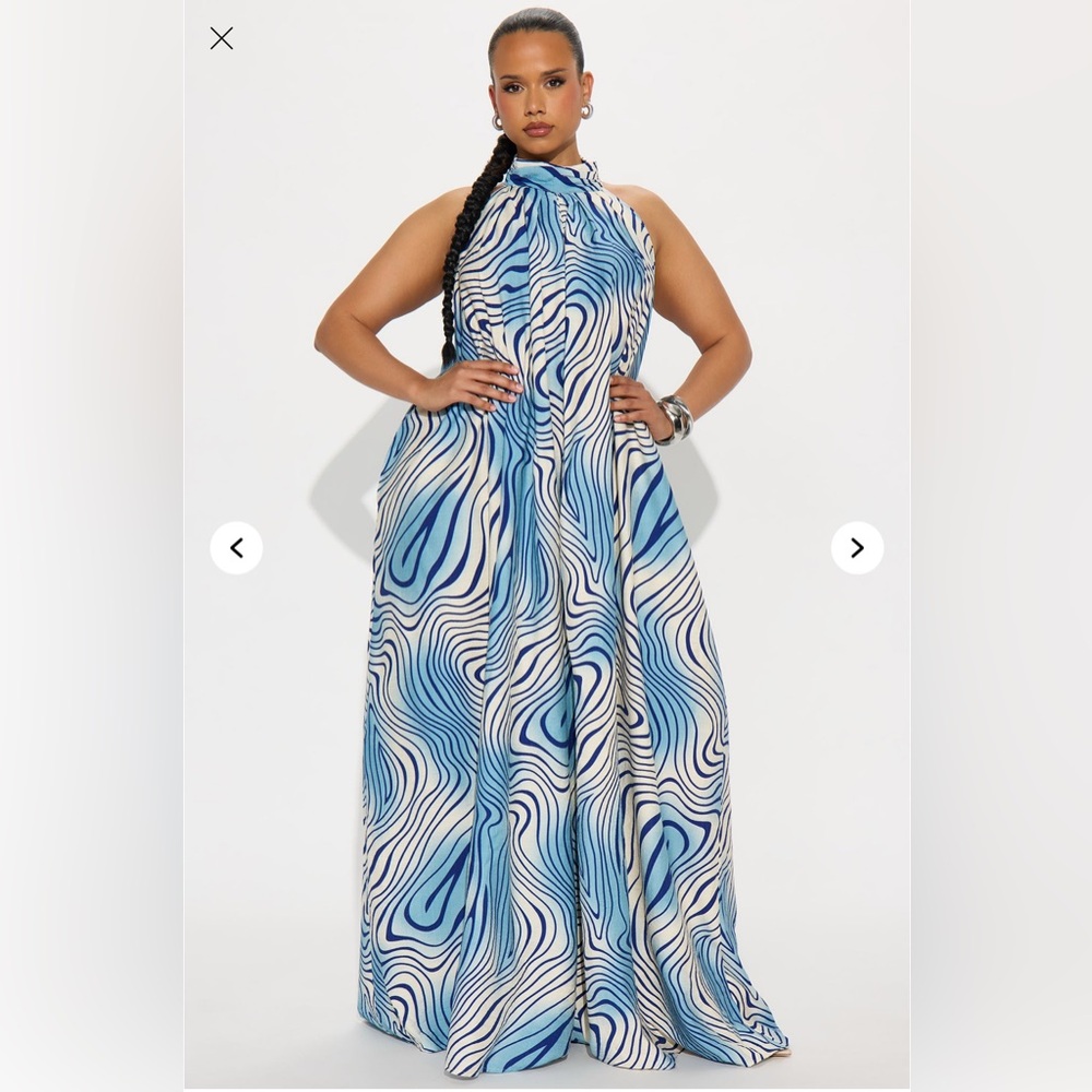 Blue and White Halter Maxi romper